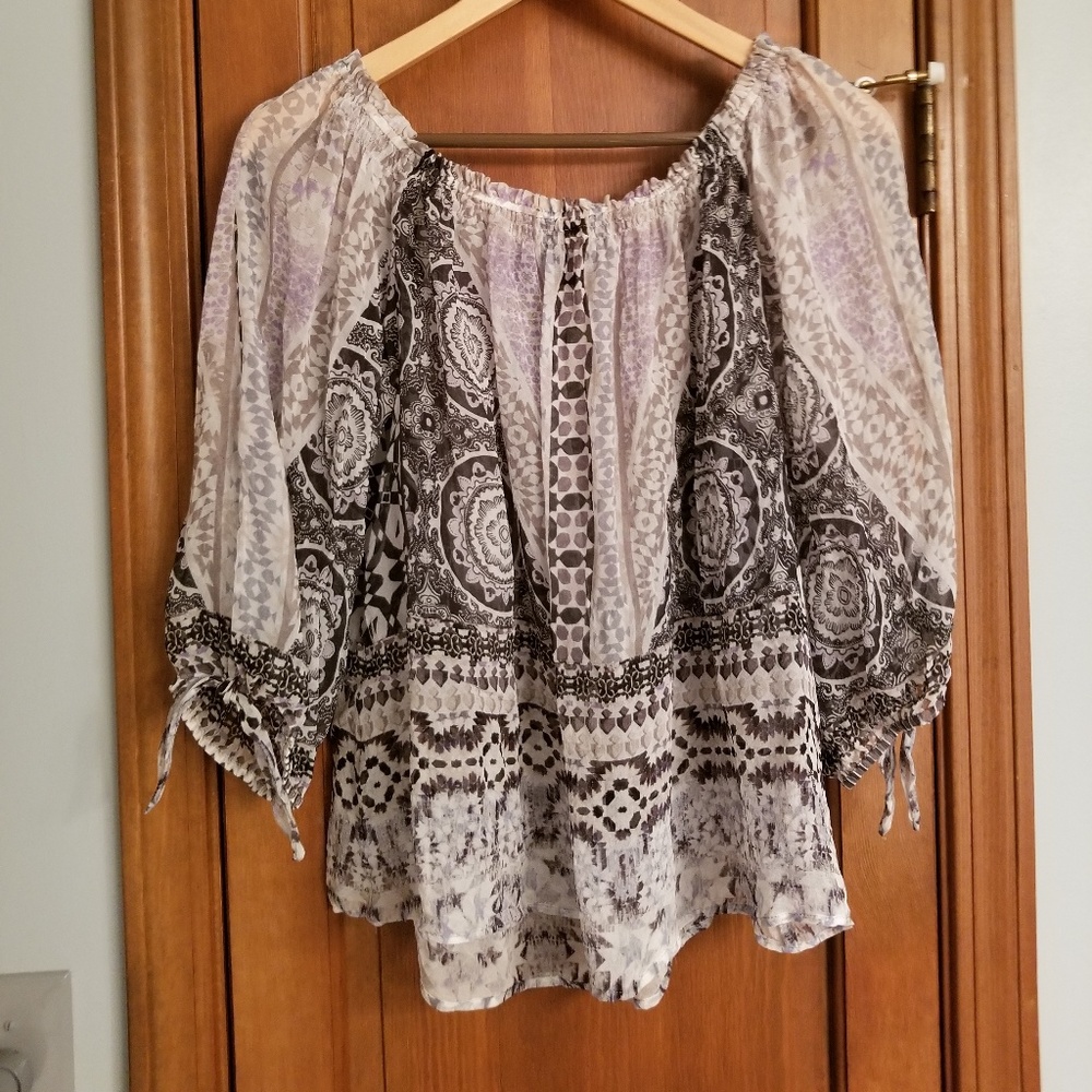 Hale Bob Flowy Boho Sheer Silk Paisley Top Small